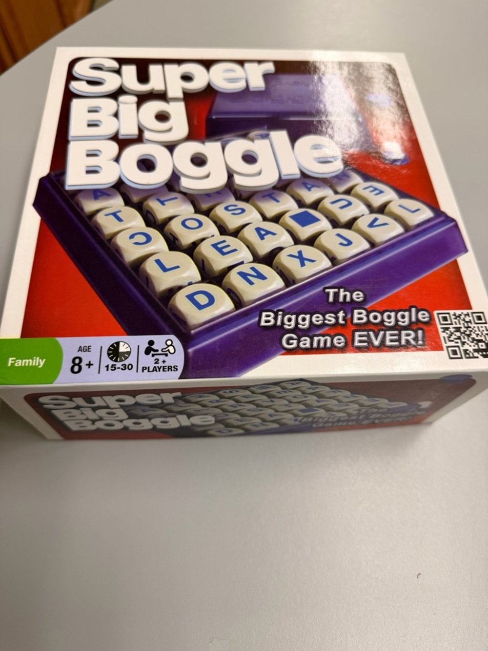 Super Big Boggle Word Game - Purple & Cream Box